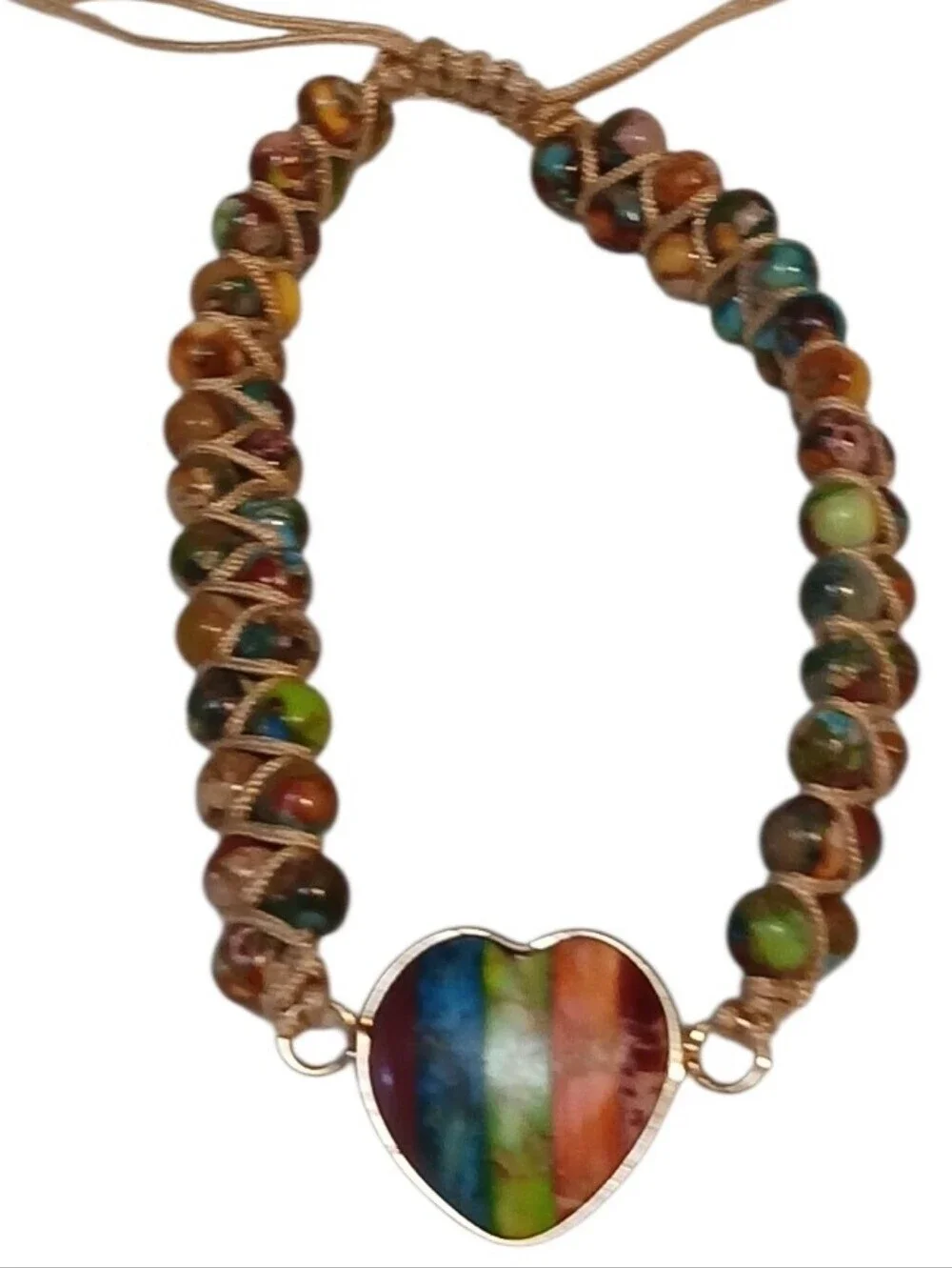 Boho Multi NWT Colored Stone Peace Bracelet With A Heart As Main Stone. - Picture 3 of 12